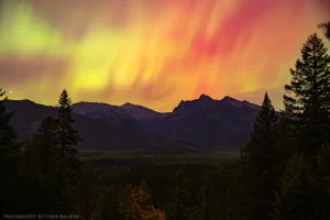A rare extremely vibrant aurora over the Cabinet Mountains Wilderness.