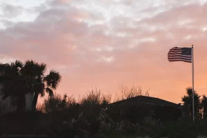 An American flag flying over Daytona Beach, Florida.