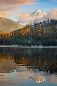 Bull Lake and Ibex Peak (7676') in late autumn. Kootenai National Forest, Montana.