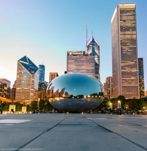 Cloudgate, also known as "The Bean", in Millenium Park, Chicago.