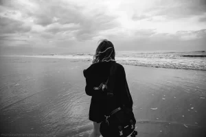 Sarah looking for her next shot as a storm rolls in from the Atlantic coast.