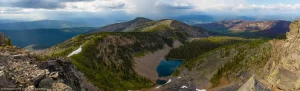Upper Hawkins Lake in the Northwest Peak Scenic Area of the Yaak, Kootenai National Forest. On the right, the aftermath of the 6600 acre Davis Fire can be seen on Marmot Mountain