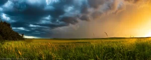 Sunset lights up the plains of North Dakota after a thunderstorm passes through.