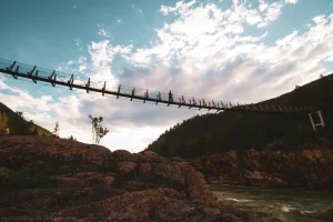 The historic swinging bridge over the Kootenai River near Troy, Montana.