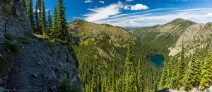 Lower Falls Creek Lake between Taylor and Grambauer Lake, seen from the trail to Dome Mountain. Cabinet Mountains Wilderness, Montana.