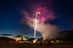 A firework erupts over Roosevelt Park in Troy, Montana during the Fourth Of July celebration.